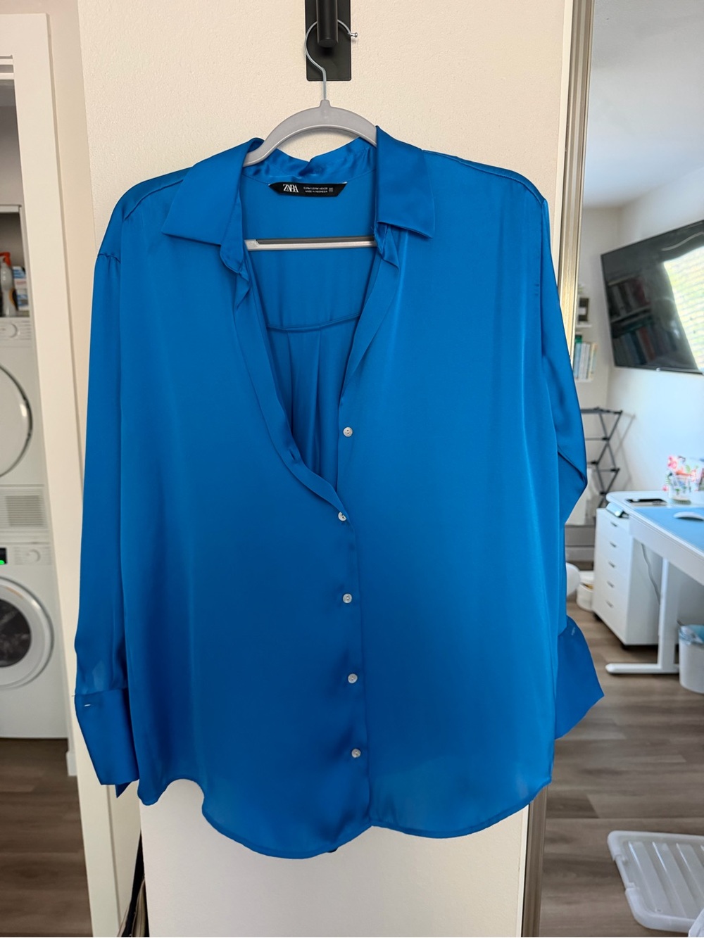 Zara Women’s Vibrant Blue Button-Down Shirt